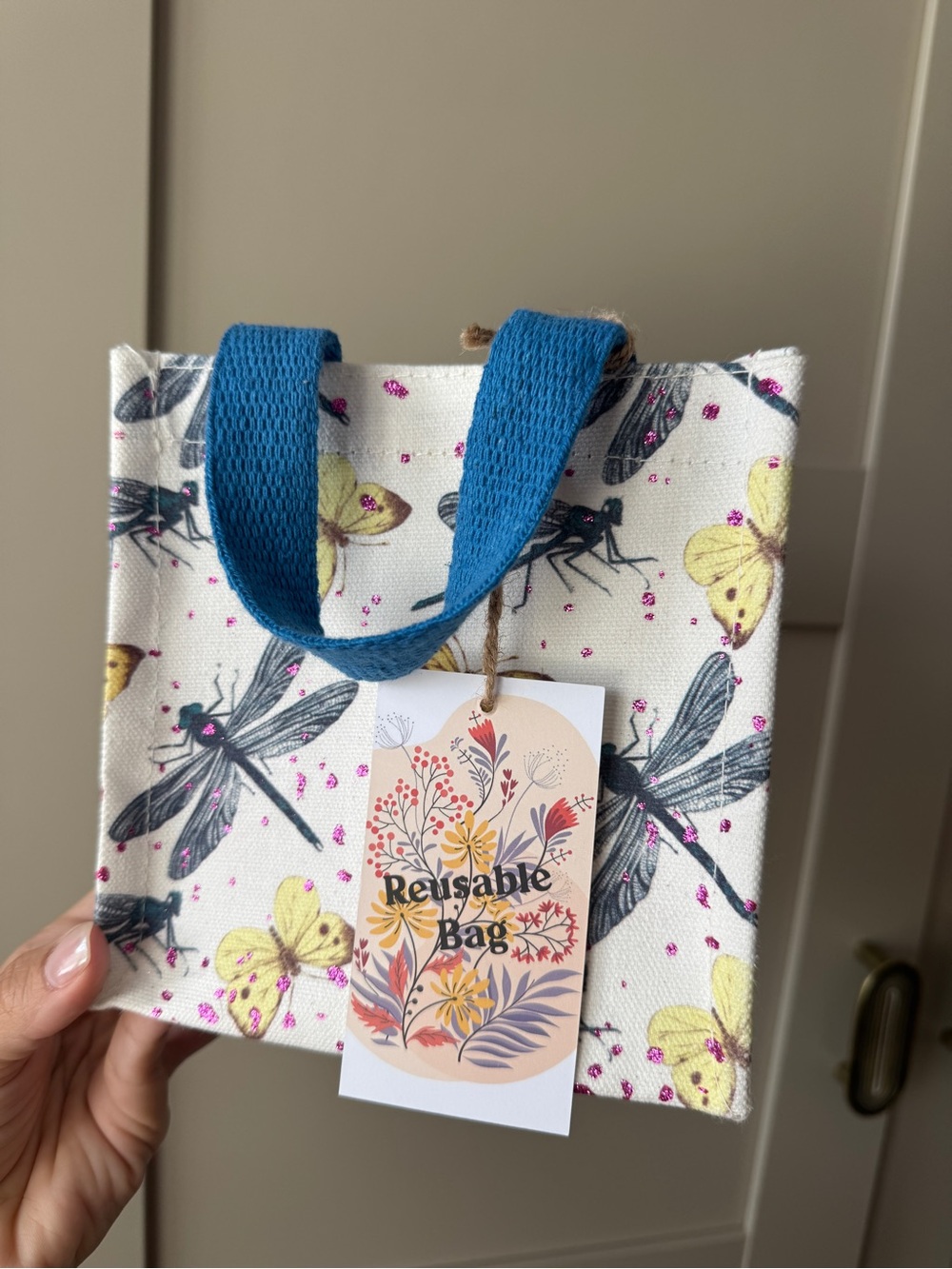Home Accents Dragonfly & Butterfly Print Cotton Tote - Yellow